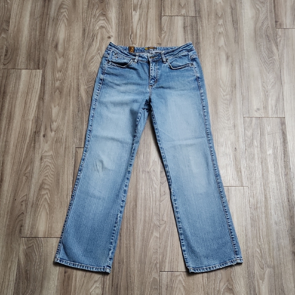 🔆 Aura By Wrangler Denim Distressed Straight Leg Mid-Rise Stretch Blue Jeans 8R